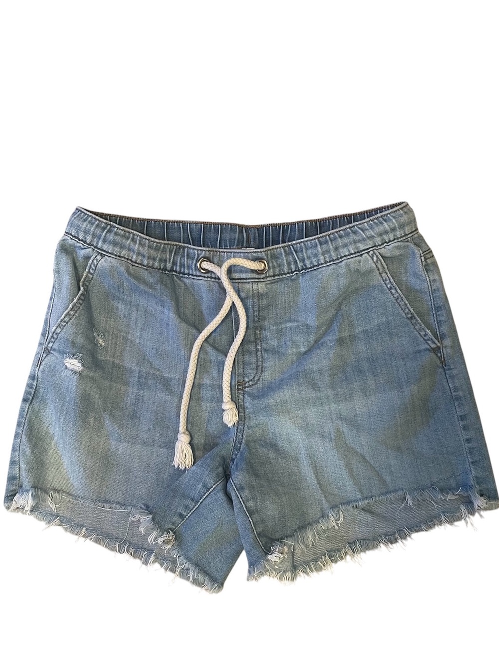 aerie Light Blue Distressed Denim Drawstring Shorts